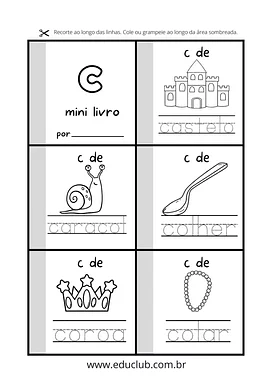 Mini livro de colorir da letra C Mini livro de colorir da letra C para 2º Ano, 1º Ano de Língua Portuguesa, Alfabeto, Alfabetização - Material educacional