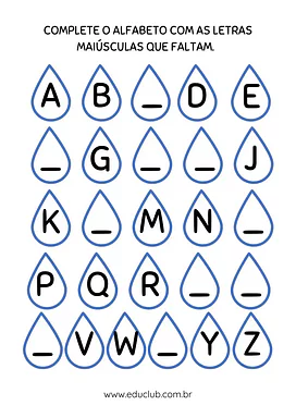 Atividade para escrever as letras do alfabeto que faltam Atividade para escrever as letras do alfabeto que faltam para 2º Ano, 1º Ano de Língua Portuguesa, Alfabeto - Material edu...