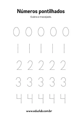 Números pontilhados para cobrir Números pontilhados para cobrir para Pré-Escola de Números, Matemática - Material educacional