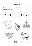 Com que vogal começa? para Pré-Escola de Língua Portuguesa, Vogais - Material educacional
