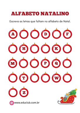 Atividade alfabeto natalino Atividade alfabeto natalino para 1º Ano de Datas Comemorativas, Língua Portuguesa, Natal, Alfabeto - Material educacional