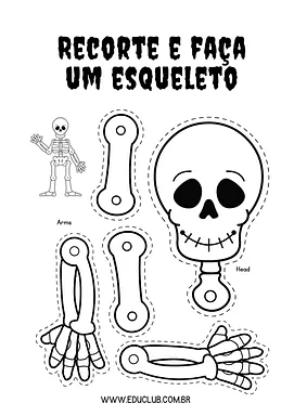 Atividade esqueleto humano para Educação Infantil Atividade esqueleto humano para Educação Infantil para Creche, Pré-Escola de Datas Comemorativas, Ciências, Halloween, Cor...