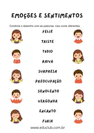 Relacione as emoções para 2º Ano, 1º Ano de Educação Emocional, Emoções - Material educacional
