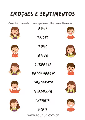 Relacione as emoções Relacione as emoções para 2º Ano, 1º Ano de Educação Emocional, Emoções - Material educacional
