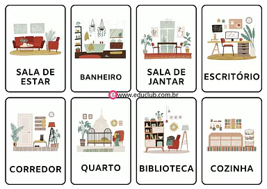 Cômodos da casa para Creche, Pré-Escola de Língua Portuguesa, Vocabulário - Material educacional