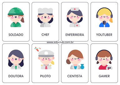 Jogo da memória profissões para Creche, Pré-Escola de Datas Comemorativas, Língua Portuguesa, Vocabulário, Dia da Mulher -...