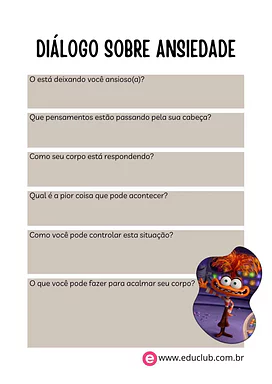 Atividade sobre ansiedade Atividade sobre ansiedade para 5º Ano, 4º Ano, 3º Ano, 2º Ano, 1º Ano de Educação Emocional, Emoções - Material educacional