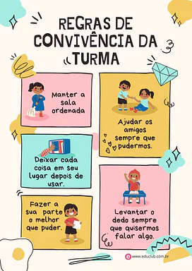Regras de convivência da turma Regras de convivência da turma para 5º Ano, 4º Ano, 3º Ano, 2º Ano, 1º Ano de Recursos Educativos - Material educacional