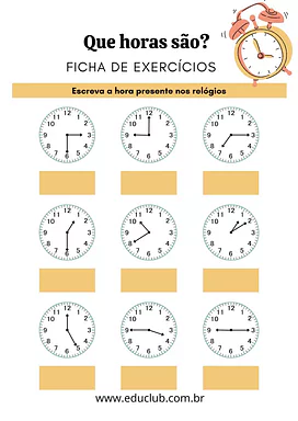 Que horas são? para 4º Ano, 3º Ano de Hora - Material educacional