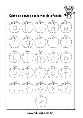 Alfabeto tracejado para Pré-Escola de Língua Portuguesa, Alfabeto - Material educacional