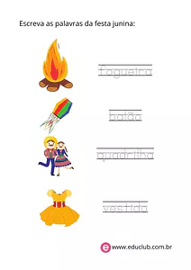 Atividade de alfabetização de Festa Junina