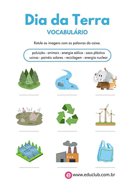 Atividade do Dia da Terra para completar para 2º Ano, 1º Ano de Datas Comemorativas, Vocabulário, Dia da Terra - Material ...