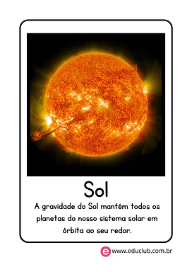 Flashcard do Sol Flashcard do Sol para 3º Ano, 2º Ano, 1º Ano de Ciências, Sistema Solar - Material educacional