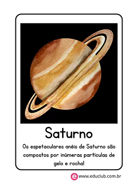 Flashcard do planeta Saturno Flashcard do planeta Saturno para 3º Ano, 2º Ano, 1º Ano de Ciências, Sistema Solar - Material educacional