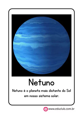 Flashcard do planeta Netuno Flashcard do planeta Netuno para 3º Ano, 2º Ano, 1º Ano de Ciências, Sistema Solar - Material educacional