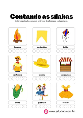 Contando as sílabas na Festa Junina Contando as sílabas na Festa Junina para 2º Ano, 1º Ano de Datas Comemorativas, Festa Junina, Língua Portuguesa, Sílabas -...