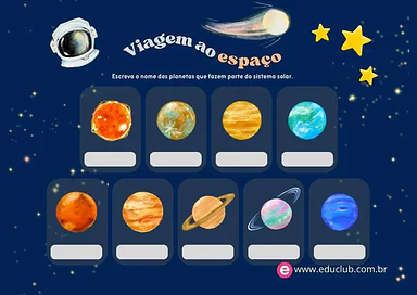 Complete com os nomes dos planetas e do Sol Complete com os nomes dos planetas e do Sol para 3º Ano, 2º Ano, 1º Ano de Ciências, Sistema Solar - Material educacional