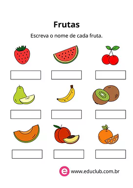 Nomes das frutas para 1º Ano de Língua Portuguesa, Vocabulário - Material educacional