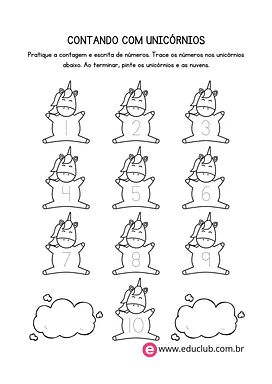 Contando com unicórnios de 1 a 10 Contando com unicórnios de 1 a 10 para 1º Ano de Números, Matemática - Material educacional