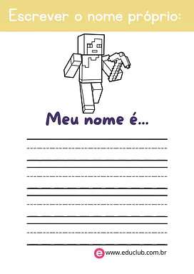 Atividade nome próprio Educação Infantil para Pré-Escola de Língua Portuguesa - Material educacional