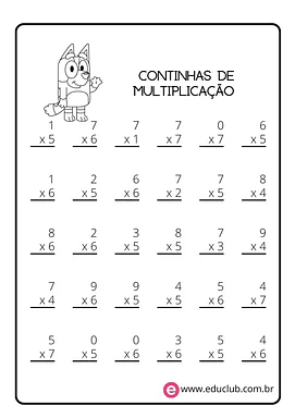 Continhas de multiplicação - Nível 1 Continhas de multiplicação - Nível 1 para 3º Ano, 2º Ano de Operações básicas, Matemática - Material educacional