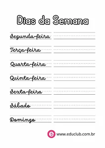 Atividade de escrita dos dias da semana