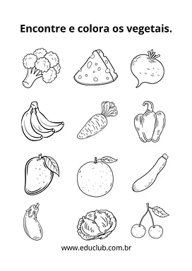 Encontre e colora os vegetais Encontre e colora os vegetais para 1º Ano de Ciências, Alimentos - Material educacional