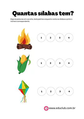 Quantas sílabas têm as palavras juninas? Quantas sílabas têm as palavras juninas? para 1º Ano de Língua Portuguesa, Sílabas - Material educacional