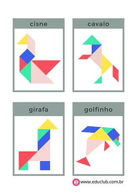 Figuras com Tangram para Creche, Pré-Escola de Geometria, Figuras Geométricas - Material educacional