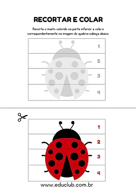 Quebra-cabeça de joaninha para recortar e colar para Creche, Pré-Escola de Recursos Educativos, Passatempo - Material educ...