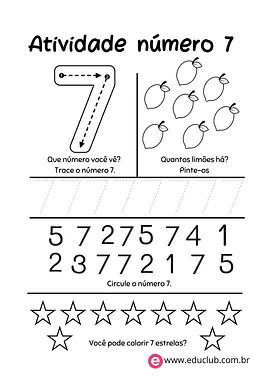Atividade com número 7 para 1º Ano de Números, Matemática - Material educacional