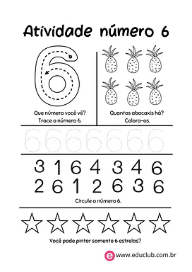 Atividade com número 6 para 1º Ano de Números, Matemática - Material educacional