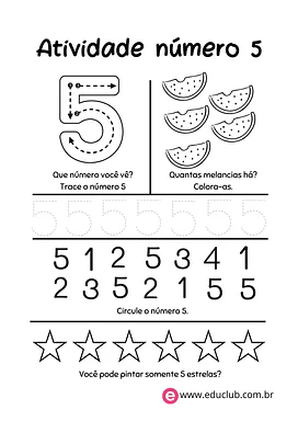 Atividade com número 5 para 1º Ano de Números, Matemática - Material educacional