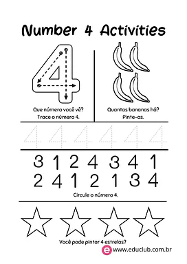 Atividade número 4 para 1º Ano de Números, Matemática - Material educacional