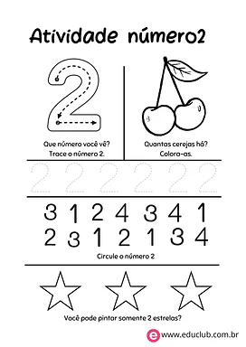 Atividade com número 2 para 1º Ano de Números, Matemática - Material educacional