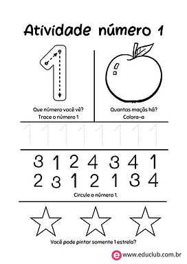 Atividade número 1 para 1º Ano de Números, Matemática - Material educacional