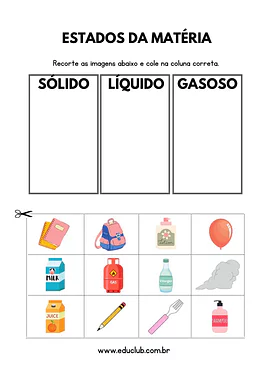 Exercício sobre os estados da matéria Exercício sobre os estados da matéria para 4º Ano, 3º Ano de Ciências, Estados da Matéria - Material educacional