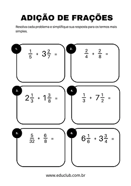 Adição e subtração de frações com denominadores diferentes Adição e subtração de frações com denominadores diferentes para 4º Ano, 3º Ano de Operações básicas, Frações, Matemática -...