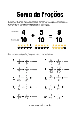 Adição de frações com denominadores iguais Adição de frações com denominadores iguais para 4º Ano, 3º Ano de Operações básicas, Frações, Matemática - Material educac...