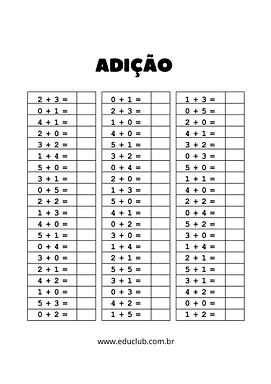 Continhas de adição 1 ano Continhas de adição 1 ano para 1º Ano de Operações básicas, Matemática - Material educacional