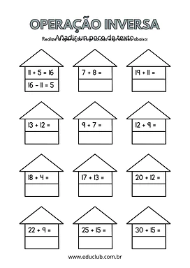 Atividade de operação inversa Atividade de operação inversa para 4º Ano, 3º Ano, 2º Ano de Operações básicas, Matemática - Material educacional