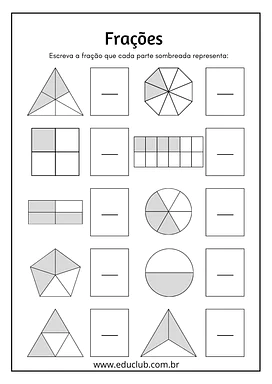 Atividade de fração Atividade de fração para 2º Ano, 1º Ano de Frações - Material educacional