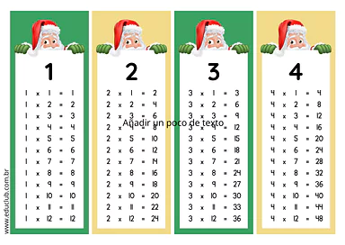 Tabuada de Natal do 1 ao 12 Tabuada de Natal do 1 ao 12 para 5º Ano, 4º Ano, 3º Ano, 2º Ano de Datas Comemorativas, Operações básicas, Natal, Matemáti...