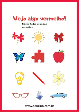 Atividade cor vermelha para Pré-Escola de Cores, Artes - Material educacional