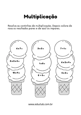 Atividade de colorir com multiplicação Atividade de colorir com multiplicação para 3º Ano, 2º Ano de Operações básicas, Matemática - Material educacional