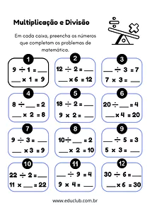 Atividade de multiplicação e divisão 2 ano
