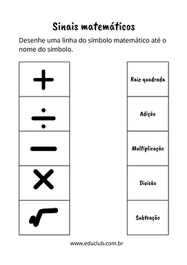 Atividade dos sinais matemáticos Atividade dos sinais matemáticos para 5º Ano, 4º Ano, 3º Ano, 2º Ano, 1º Ano de Matemática, Símbolos Matemáticos - Materia...