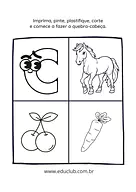 Quebra-cabeça letra C Quebra-cabeça letra C para Creche, Pré-Escola de Língua Portuguesa, Alfabeto, Alfabetização - Material educacional