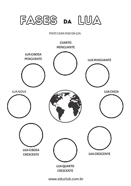 Fases da lua para completar Fases da lua para completar para 3º Ano, 2º Ano de Ciências, Sistema Solar - Material educacional
