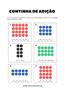 Atividade de adição 1 ano com desenhos